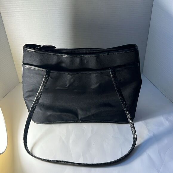VINTAGE BRIGHTON BLACK NYLON TOTE W/ORGANIZER CAREER‎ FLAP SHOULDER DESIGNER - Picture 4 of 14